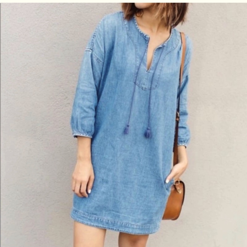 Madewell Dress Womens Chambray Artiste Mini Tunic Pockets Shift Dress